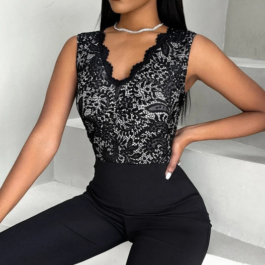Tuta Elegante da Donna con Pizzo – Nero