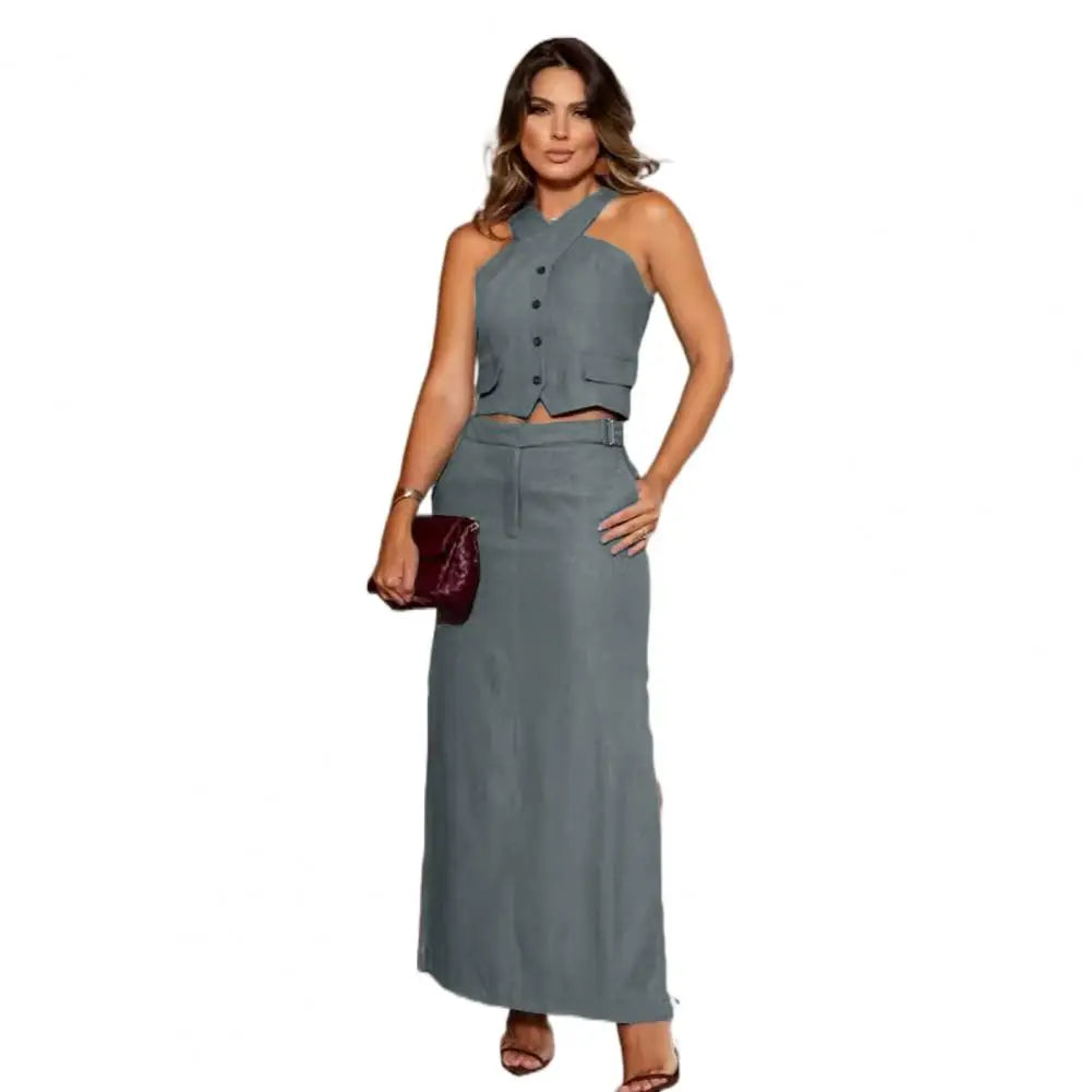 Completo Elegante da Donna – Top Corto e Gonna Lunga