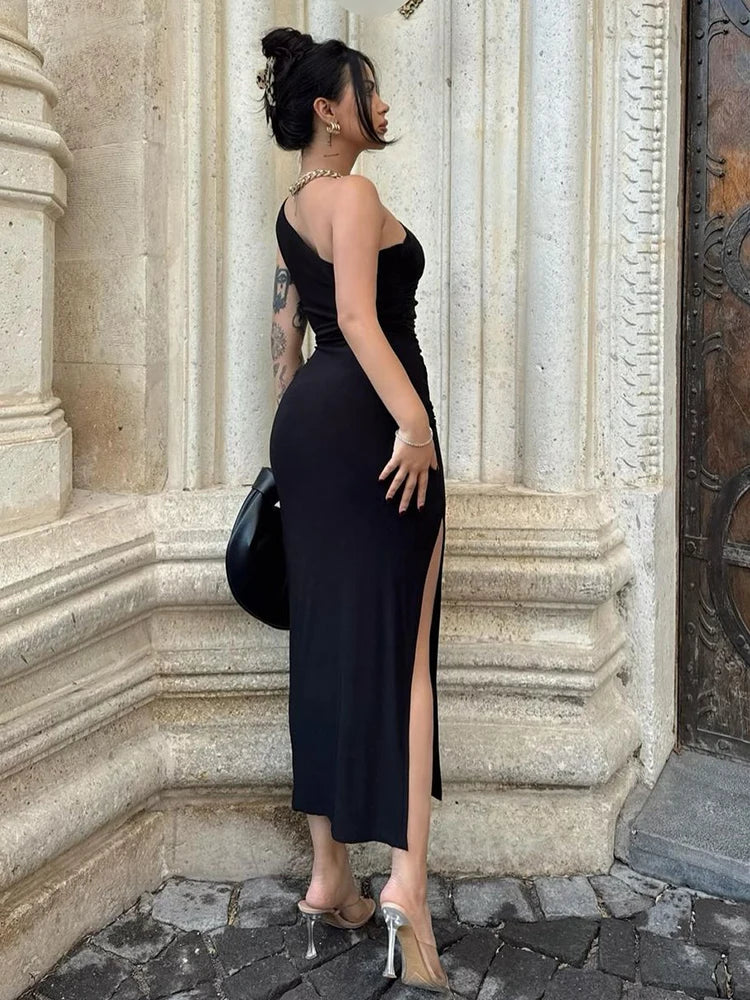 Abito Elegante Monospalla con Drappeggio