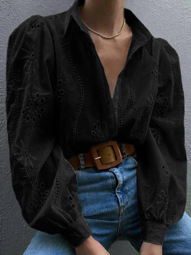 Camicia Casual da Donna con Maniche a Palloncino