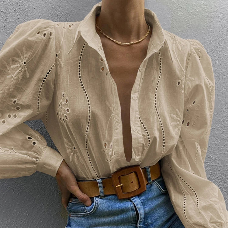 Camicia Casual da Donna con Maniche a Palloncino