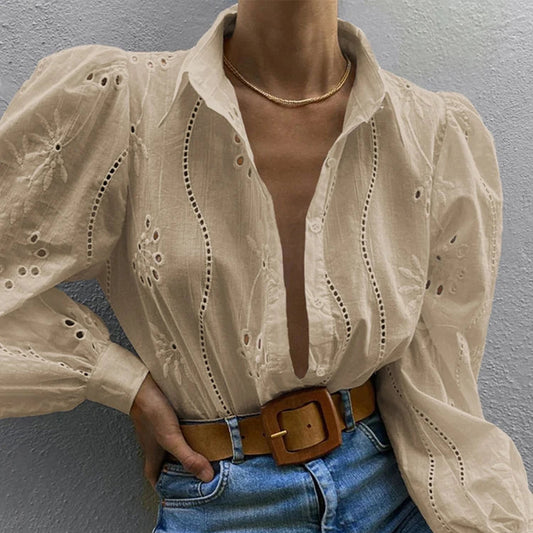 Camicia Casual da Donna con Maniche a Palloncino