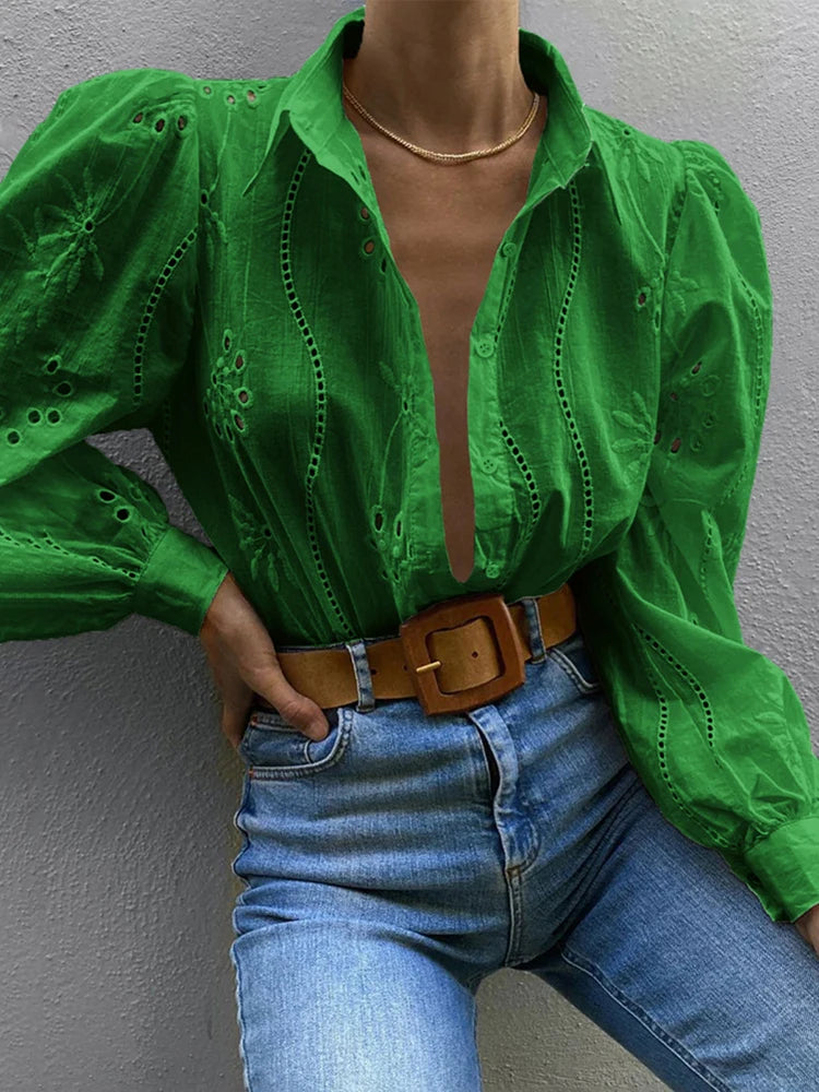 Camicia Casual da Donna con Maniche a Palloncino