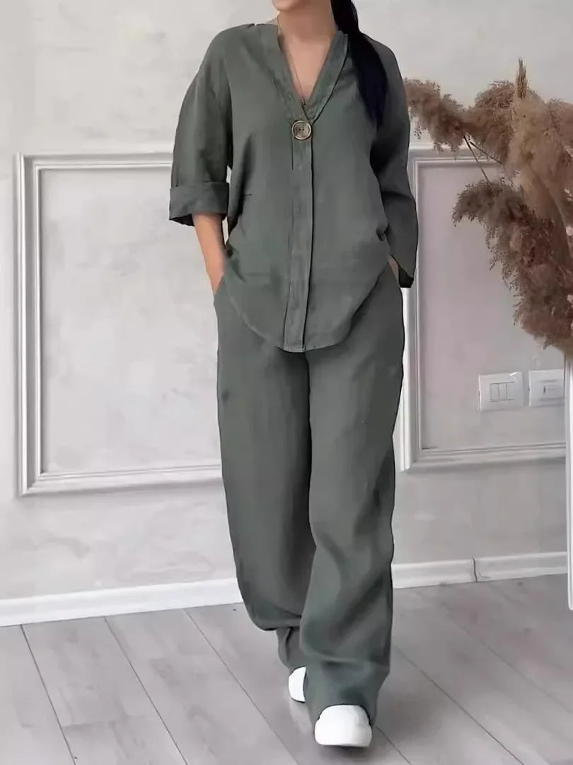 Completo casual con camicia oversize e pantalone ampio