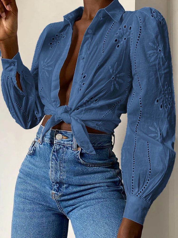 Camicia Casual da Donna con Maniche a Palloncino