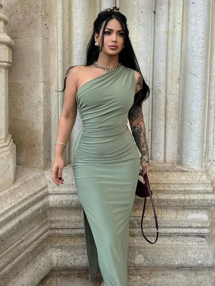 Abito Elegante Monospalla con Drappeggio