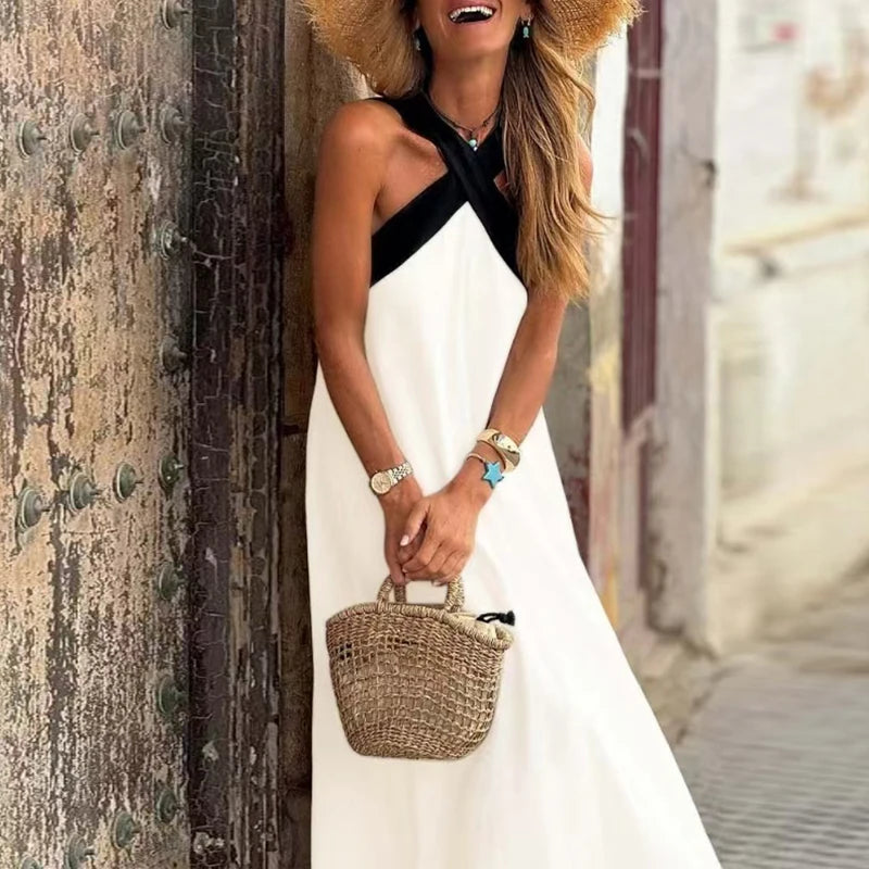 Vestito Boho Lungo con Dettagli Intagliati