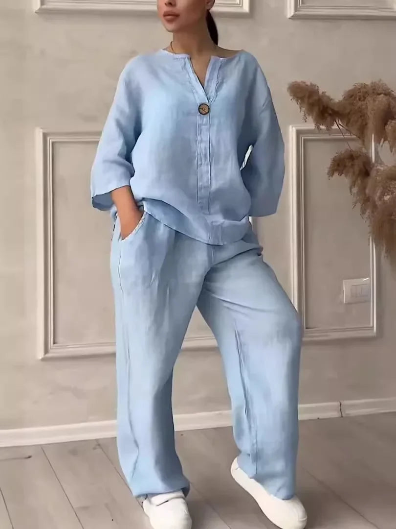 Completo casual con camicia oversize e pantalone ampio