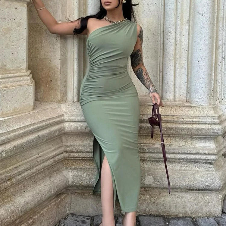 Abito Elegante Monospalla con Drappeggio