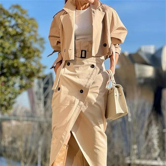 Completo Trench Elegante con Gonna a Portafoglio