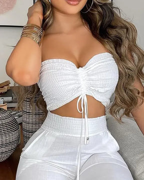 Set Elegante Top e Pantaloni a Vita Alta