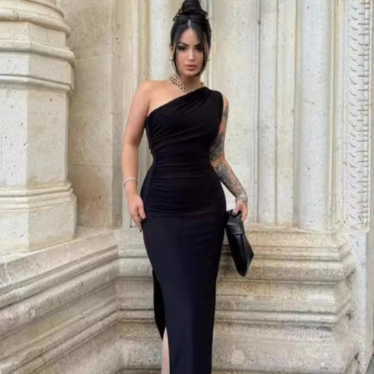 Abito Elegante Monospalla con Drappeggio