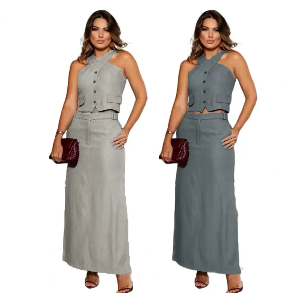 Completo Elegante da Donna – Top Corto e Gonna Lunga